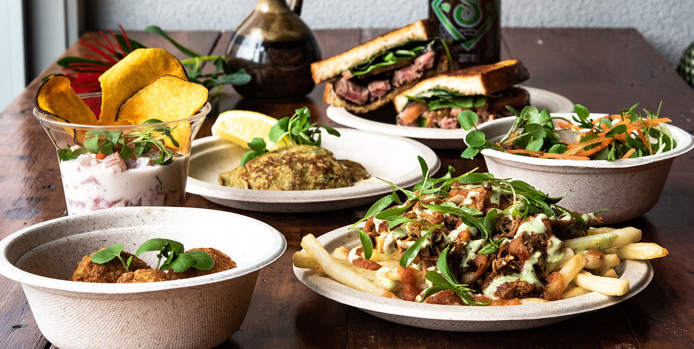 Delicious cafe food on table